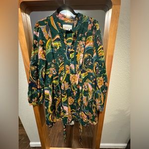 Anthropologie green floral dress